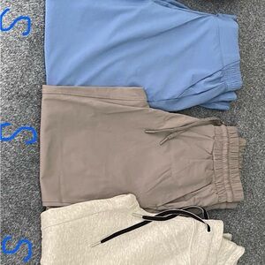 Set of Three Jogger Pants in Blue, Beige, and Cream